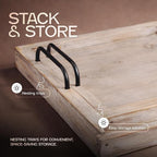Besti Rustic Vintage Food Serving Trays (Set of 2) | Nesting Wooden Board with Metal Handles | Stylish Farmhouse Decor Serving Platters | Large: 15 x2 x11” - Small: 13 x2 x9” inches (Rustic)