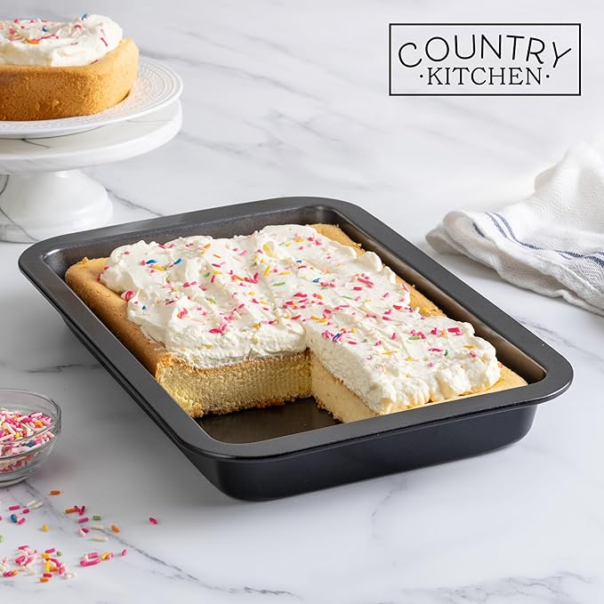 Country Kitchen Baking Pans Set - 10 Piece Non-Stick Cake Pans with Carry Lids for Easy Storage & Travel, Perfect for Parties - Stackable, Black