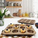 Satax Muffin Pan for Baking, Nonstick Cupcake Tin 12 Cup,sets of 2,Heavy Duty Steel Muffin Pan (Gold, 12-cup)