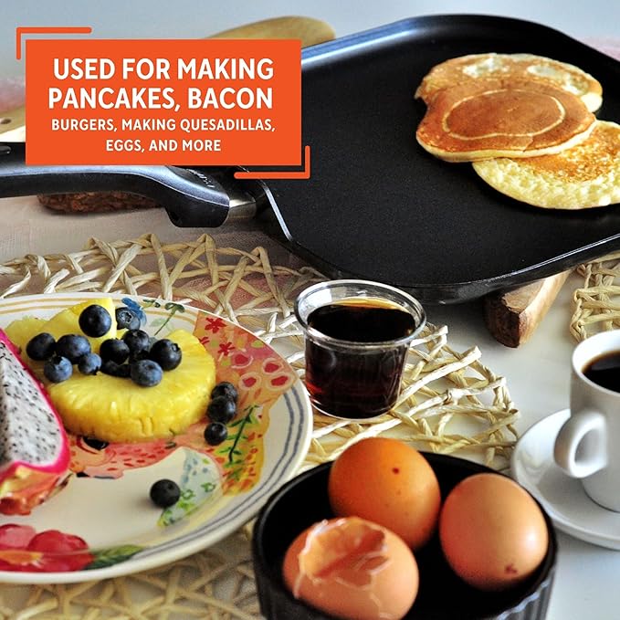 IMUSA 11in Bistro Aluminum Nonstick Square Griddle with Cool Touch Handle, Black
