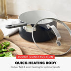 GreenPan x Bobby Flay 1.67QT Nonstick Saucepan with Glass Lid, PFAS-Free Diamond Ceramic, Induction Suitable, Stay-Cool Silicone Handle, Easy Clean Dishwasher & Oven Safe, Chef Pan, Graphite