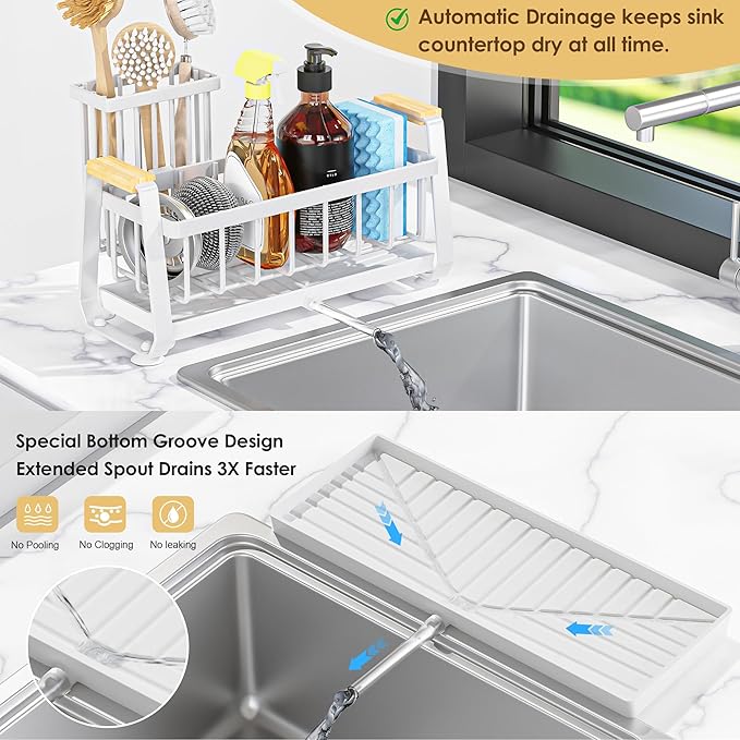 Doasuwish Sponge Holder for Kitchen Sink with Dish Brush Holder, Rustproof 304 Stainless Steel Sink Caddy for Kitchen Countertop Accessories & Storage