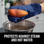 BPA-Free Soft Silicone Oven Mitts - Ultra Heat Resistant Oven Mitts with Thick Cotton Liner - Extra Long Slip Resistant Pot Holders, Flexible Oven Gloves - Navy 14.7"