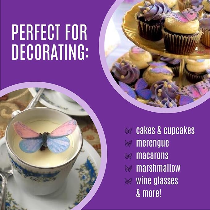 Edible Butterflies for Cake Decorating - Small Size, Premium Crafted in the USA - Butterfly Cake and Cupcake Toppers, Decoration (Purple)