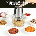 Simple Deluxe Food Processor, 450W Electric Food Chopper with 2 Bowls (8 Cup+8 Cup) & 2 Bi-Level Blades, Small Electric Meat Grinder Processor for Nuts, Fruits, Meat, Vegetable, Baby Food, Silver