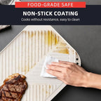 Caannasweis Nonstick Griddle Grill Pan - 19.5" x 11" Reversible Griddle Pan for Stove Top, Grill, or Campfire, Two Burner Cast Aluminum Grill, Rectangular Baking Flat and Ribbed Griddle Plate, Beige