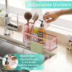 HapiRm Sponge Holder for Kitchen Sink - Self-draining Sink Caddy with Brush and Dishcloth Holders, Stainless Steel Kitchen Organizer for Countertop - Pink