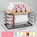 Small Trash Bag Holder,Wall Mount Grocery Bag Holder with Bamboo Top,Suitable for Garbage Bags of 100 Rolls under 13 Gallons,Black