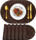 ADRIMER Placemats, Heat Resistant Oval Placemats Set of 6 Washable 12 x 17 Inch, Waterproof Table Mats, Wipeable Pu Place Mats for Kitchen, Dining Room, Coffee