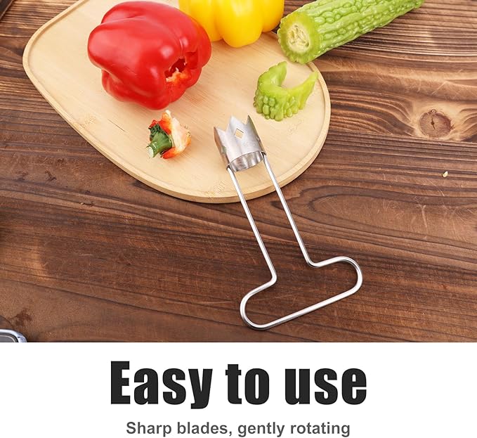 Fruit and Vegetable Corer, 2025 New Upgraded Stainless Steel Fruit Coring Remover T-Type Bell Chili Pepper Seed Deseeder Cutter Tool for Vegetables Fruit Kitchen Utensils