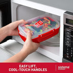 Sistema Heat & Eat Microwave Container Set, 4 Rectangular Microwaveable Food Containers with Lids & Steam Release Vents, Dishwasher & Freezer-Safe Food Storage, 2 x 1.25L & 525mL Sizes, BPA-Free