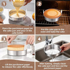TeamFar 8 Inch Cake Pan Set of 2, Stainless Steel Layer Cake Baking Pans Tins with 90 Pcs Parchment Paper, Round Bakeware for Birthday Wedding, Non-Toxic & Healthy, Mirror Finish & Dishwasher Safe