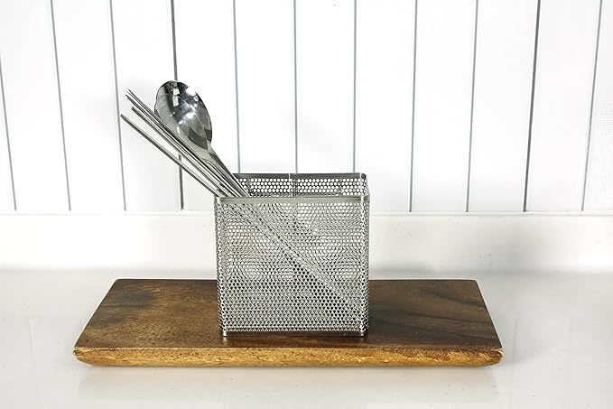 LENITH Kitchen Utensil Chopsticks Perforated Holder with Hooks - 304 Stainless Steel Storage for Organizer Dishwasher Safe (Small Rectangle)