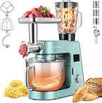 VIVOHOME 9 in 1 Multifunctional Stand Mixer with Fermentation, 6 Speed 7.5 Quart Kitchen Electric Food Mixer with Timer, Meat Grinder, Juice Blender, Vegetable Slicer, Pasta and Cookie Maker, Blue