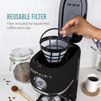 Nostalgia Classic Retro 10 Cup Coffee Maker - One-Touch Drip Brew, Reusable Filter - Anti-Drip, Auto Shutoff, & Time Display - Dishwasher Safe 50 oz Carafe - Black
