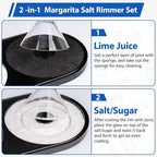 Margarita Salt Rimmer Set, 2 Pack Bar Salt and Sugar Rimmer with Sponge, 2-in-1 Bar Glass Cocktail Rim Set, Dishwasher Safe Black Barware Tools for Margarita Mojitos (Black)
