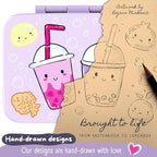 BEARFOOT Kids Lunch Box with Compartments – Compact & Lightweight | Leak-Proof, BPA-Free, Dishwasher & Microwave Safe | Hand-Drawn Design for Preschool, School, Travel (BubbleTea Purple, 2.75 Cups)