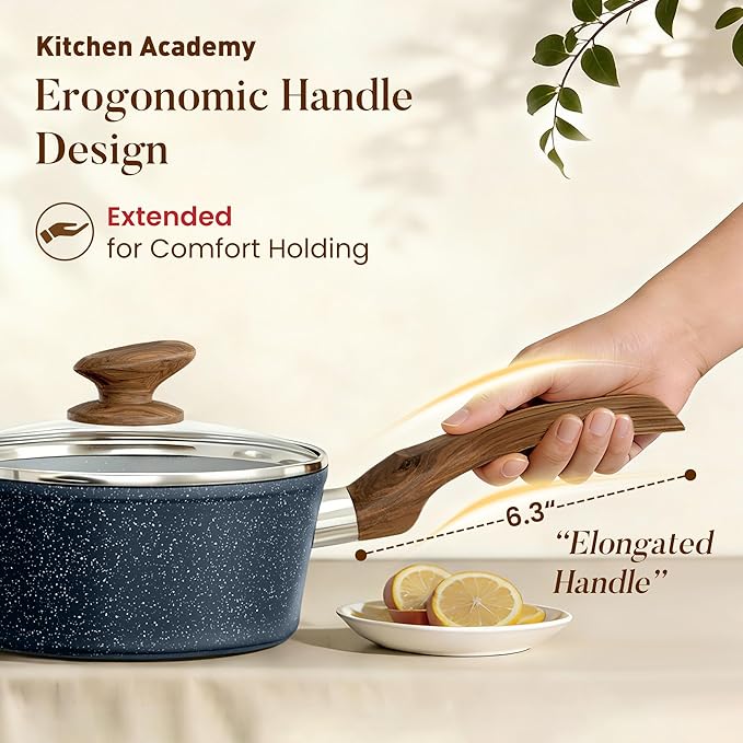 Kitchen Academy Pots and Pans Set Non Stick - 12 Piece Induction Kitchen Cookware Sets, Blue Granite Nonstick Cooking Pans Set