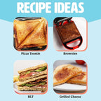 Tasty Mini Sandwich Maker, Makes Sandwiches, Paninis, Grilled Cheese, Desserts, Quick Results, Easy Cleanup, 600W, Red