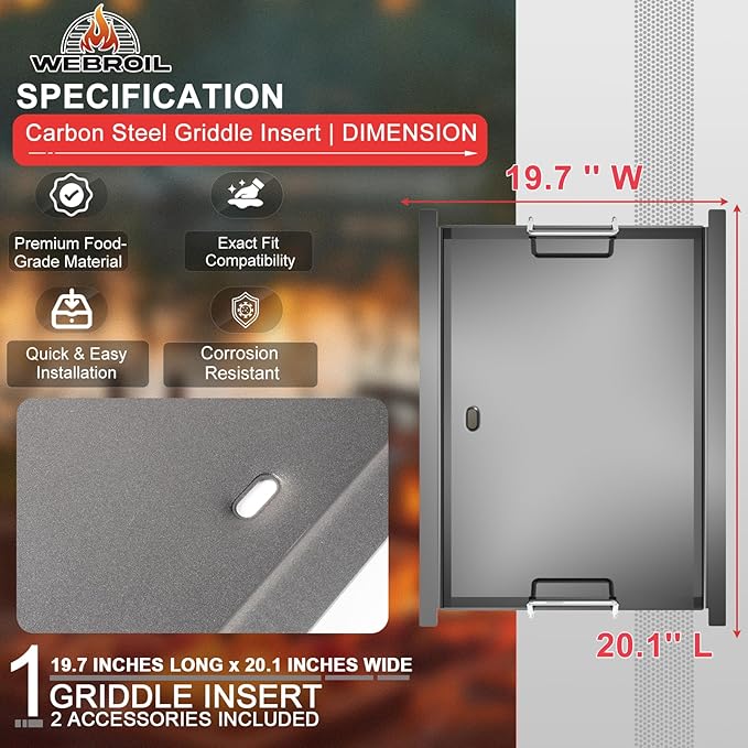 Flat Top Griddle Insert for Chargriller, Carbon Steel Griddle Plate for Char-Griller 5050, 3030, 3725, 3001, 5650, 5252 Grill Models, King Griller 3008, Replacement Part for Chargriller Grates