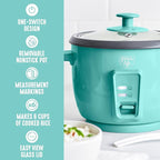 GreenLife Rice Cooker with Removable PFAS-Free Ceramic Nonstick Pot, 3-Cups Uncooked/6-Cups Cooked, Grains & Oatmeal Multicooker, Compact One-Switch Design, Auto Keep Warm, Easy Clean, Turquoise