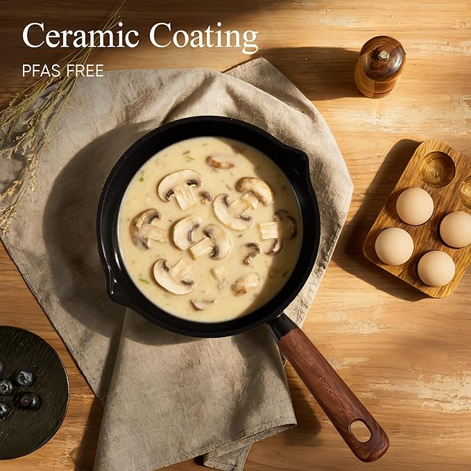 CAROTE 2QT & 3QT Sauce Pan Sets with Lid & Ladle Ceramic Nonstick Pot Set Non Toxic Saucepan Small Kitchen Cooking Pots, Easy to Clean, Induction Comptable, PFAS PTFE Free, Black