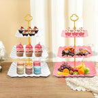 10 Pack Dessert Table Display Set - 4 x Three-Tier Square Cupcake Stands and 6 x Serving Trays, Elegant Tableware for Cakes, Cupcakes, Pastries, and Snacks, Perfect for Parties (Black)