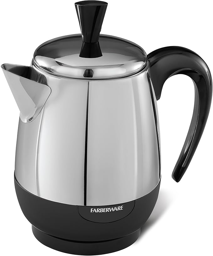 Farberware Electric Coffee Percolator,FCP240,Stainless Steel Basket,Automatic Keep Warm,No-Drip Spout,4 Cup,Black/Silver,(Pack of 6)