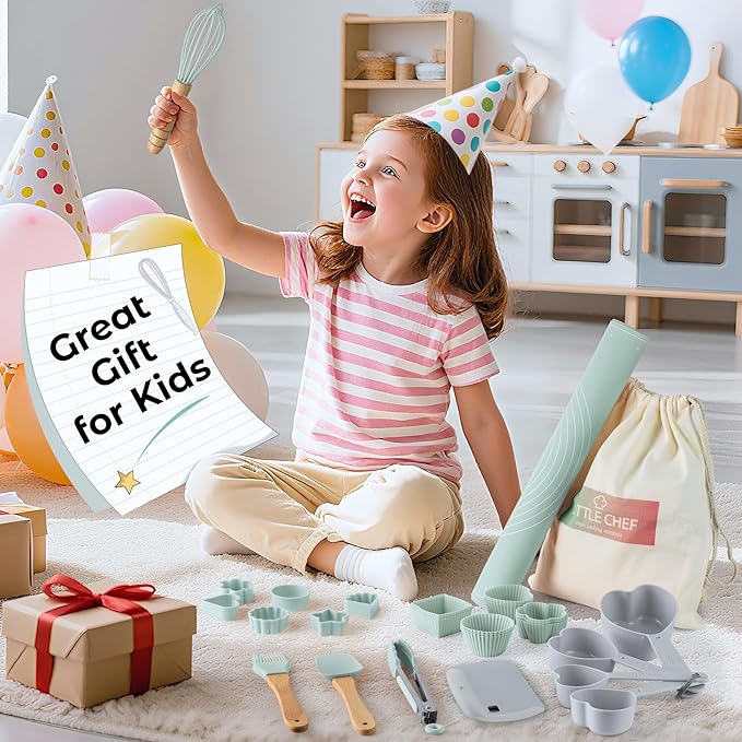 Ultimate Baking Kit for Kids - 38 Piece Kitchen Tools, Food Grade Silicone, BPA/BPS Free - Real Cooking Set for Ages 8-12 - Girls Boys Birthday Stocking Stuffer - Sage Green