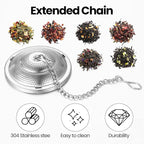 Zopeal 9 Pcs Tea Infuser Stainless Steel Strainer with Extended Chain Hook and Saucer Loose Leaf Steeper Fine Mesh Ball Tea Filter for Brew Spices Seasonings Fits Cup Mug Bottle (Large)