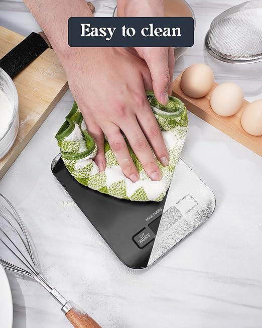 Food Scale, 11lb Kitchen Scale with 6 Units LCD Display and Tare Function, 0.05oz/1g Digital Kitchen Scale Compact Design for Baking, Healthy Cooking, Meal Prep, 304 Stainless Steel Black