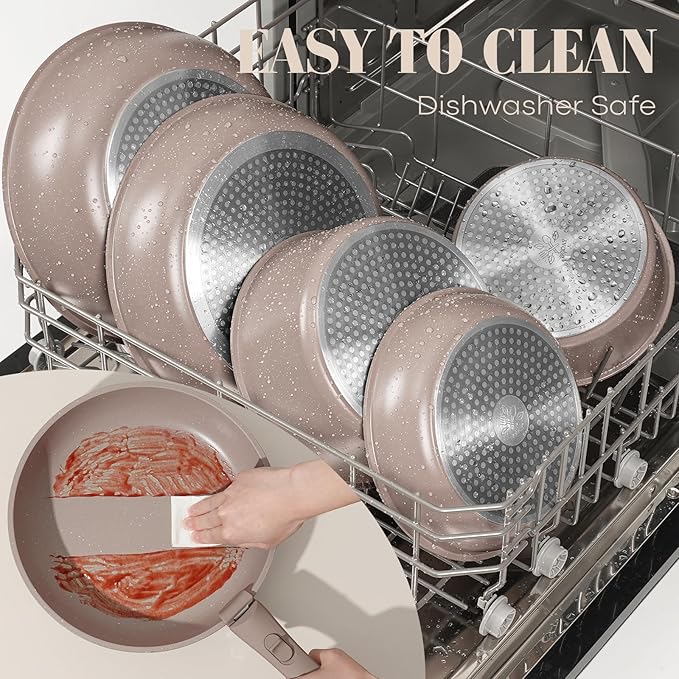 SODAY 15Pcs Pots and Pans Set Non Stick, Cookware Sets with Detachable Handle, Nonstick RV Kitchen Cooking Tools Removable Handles, Oven Safe, Induction Fast, Stackable Induction Cookware, Brown