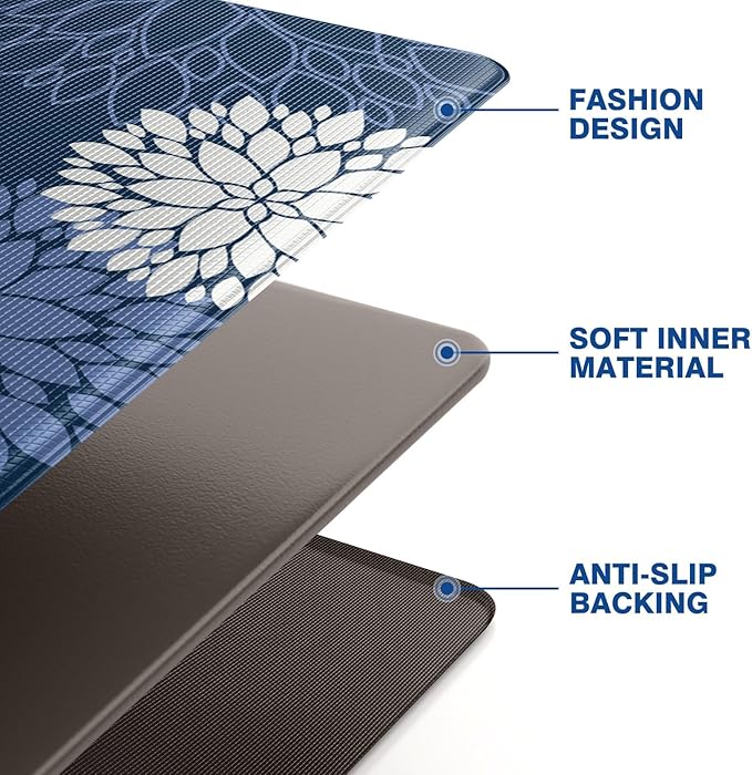 Kitchen Mats, 2PCS Non-Slip Cushioned Rugs, Anti-Fatigue Waterproof Floor Rug, Washable Standing Desk Mat, Home Laundry Office Apartment Decor and Accessories (17.3" ×59" +17.3" ×30"-Blue)