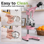 Zulay Kitchen Cast-Iron Orange Juice Squeezer - Heavy-Duty, Easy-to-Clean, Professional Citrus Juicer - Durable Stainless Steel Lemon Squeezer - Sturdy Manual Citrus Press & Orange Squeezer (Pink)