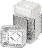 Waytiffer Aluminum Foil Pan with Platsic lids (50 Pack) 5.5" x 4.5" 1LB Capacity Foil Food Containers with Strong Seal for Freshness & Spill Resistance/Meal Prep Freezer Drip Pans BBQ,Takeout