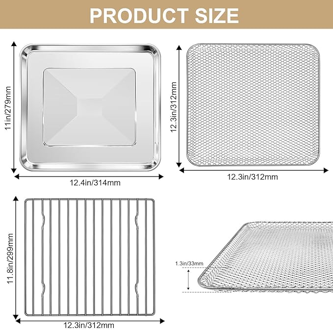 Toaster Oven Replacement Parts for Gourmia GTF7655 GTF7460 GTF7465, 3 IN 1 Basket Tray Rack Kit for Gourmia Digital Toaster Oven Air Fryer French Door17 Cooking Presets 1700W 24L