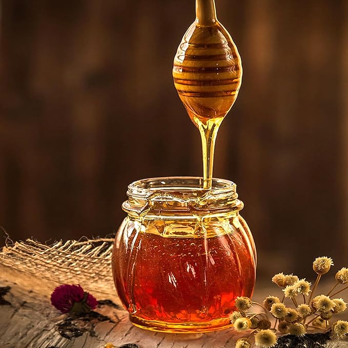 4PCS Honey Mixing Stirrer, 6.3 Inches Wooden Honey Dipper, Smooth Honey Comb Stick, Honey Spoon Collecting Dispensing Drizzling Jam (Round Handle)