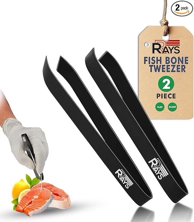 Fish Bone Tweezer Set,4.3" Stainless Steel 2 Piece, Flat and Slant tips Fish bone removal tool.