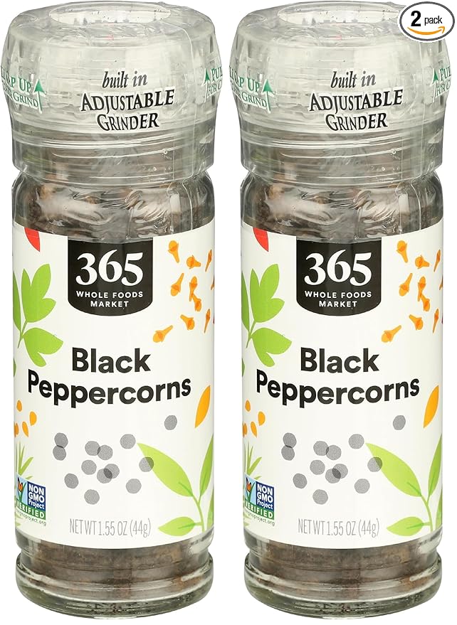 365 by Whole Foods Market, Black Peppercorn Grinder, 1.55 Ounce (Pack of 2)