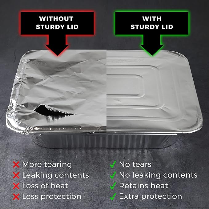 NYHI 9x13 Aluminum Pans With Lids, Disposable Half Size Steam Table Foil Pans for Catering, Baking, Roasting, Buffet Trays, Food Containers – (10 Pack)