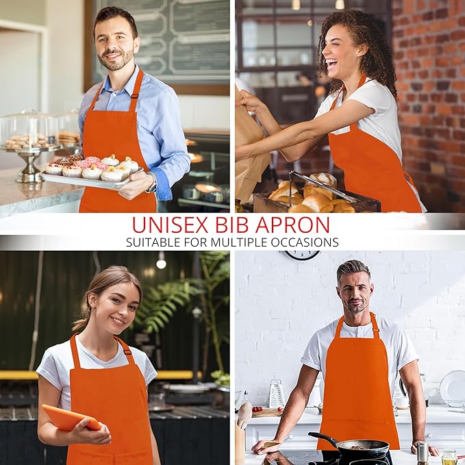 Utopia Kitchen 2 Pack Bib Apron, Adjustable with 2 Pockets, Water and Oil Resistant, Cooking Kitchen Chef Apron for Women Men