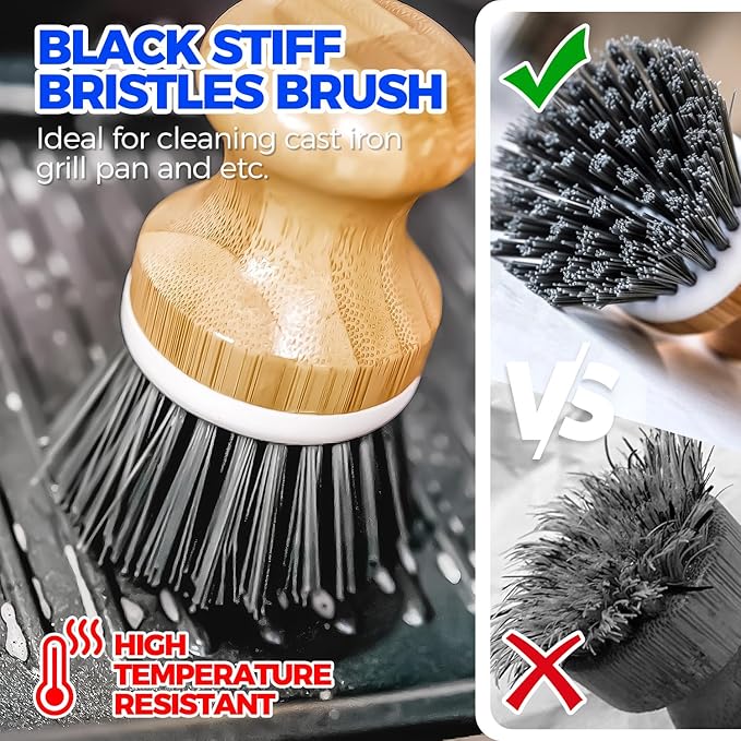 Holikme 6 Pack Dish Brush Scouring Pad Set with Bottle Brush, Dish Brush, Palm Scrub Brush and Straw Brush, Dish Scrubber Long Handle for Dish Bottle Cup Skillet Wok Pot Pan Cast Iron, Dark Gray