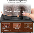 Home Coffee Grinder, Conical Burr Grinder with 25 Settings, 60-Second Timer, Stainless Steel, Anti-Slip Base, Anti-Static, Easy to Clean