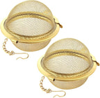Luckyiren Tea Ball Infuser with Chain;; Premium Stainless Steel Fine Mesh Screen Tea Strainer Filters Colander Cullender Sieve Infusion Steeper Maker for Loose Leaf Tea Herbs, 2 Pieces, Golden