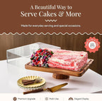 HOMESPHERE Acacia Wood Cake Stand with Lid - Rectangular Cake Holder, 2-in-1 Dessert Table Display Set & Charcuterie Board for Cheese, Chips, Fruit Platter, Large Acrylic Cake Dome Cover, No Glass