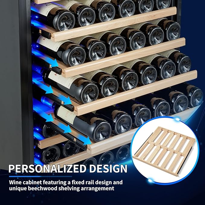 200 Bottle Dual Zone Wine Fridge – 24 Inch Large Capacity Wine Cooler Refrigerator Freestanding/Built-In with Upgraded Compressor, Low-Noise Wine Cellar & Intelligent Temperature Control - Black