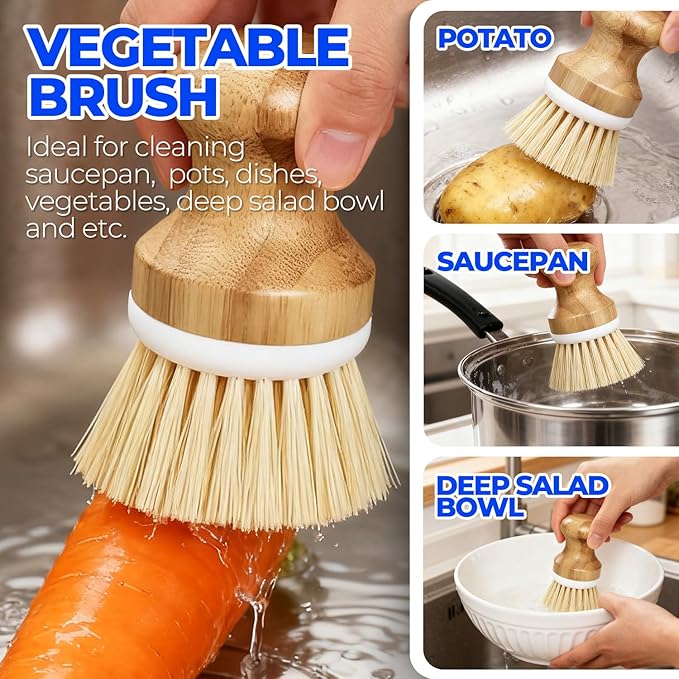 Holikme 6 Pack Dish Brush Scouring Pad Set with Bottle Brush, Dish Brush, Palm Scrub Brush and Straw Brush, Dish Scrubber Long Handle for Dish Bottle Cup Skillet Wok Pot Pan Cast Iron, Yellow