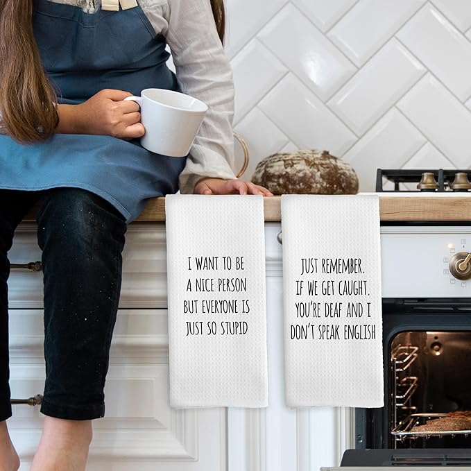 Sarcastic Humorous Kitchen Towels Set of 2, Sarcasm Towels Adult Humor Funny Hand Towel, Sarcastic Gifts for Women Decorative Tea Towel Dish Towels 16x24 Inch