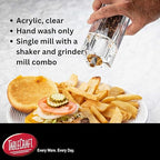 TableCraft 11832, Acrylic Salt and Pepper Mill Combo, 2-in-1 Grinder and Shaker, Clear, 30ml Shaker / 75ml Grinder, Break-Resistant, Square Design, Commercial Foodservice Grade