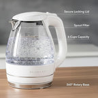 OVENTE Electric Kettle, 1.5L Borosilicate Glass Countertop Water Heater and Boiler for Coffee or Tea, BPA-Free, Auto Shut-Off, Boil-Dry Protection, Removable and Washable Spout Filter, White KG83W